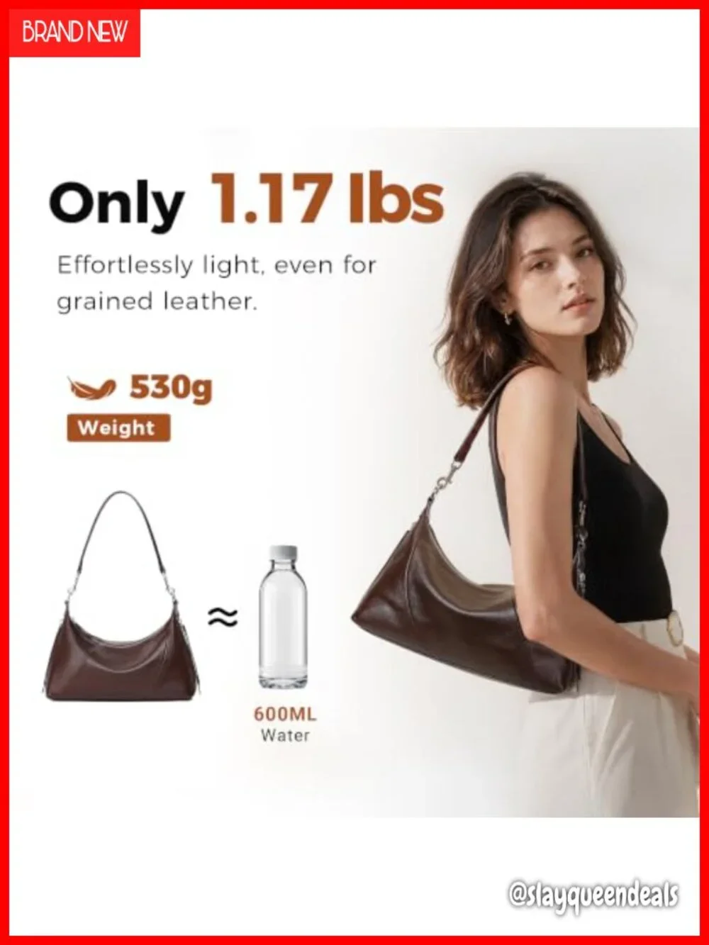 Genuine Leather Hobo Shoulder Bag, Minimalist Crossbody for Work Travel